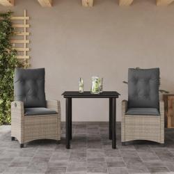 Ensemble &agrave; manger de jardin 3pcs coussins gris clair poly rotin