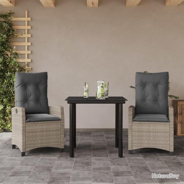 Ensemble � manger de jardin 3pcs coussins gris clair poly rotin