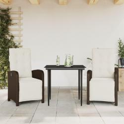 Ensemble de bistro 3 pcs avec coussins marron r&eacute;sine tress&eacute;e