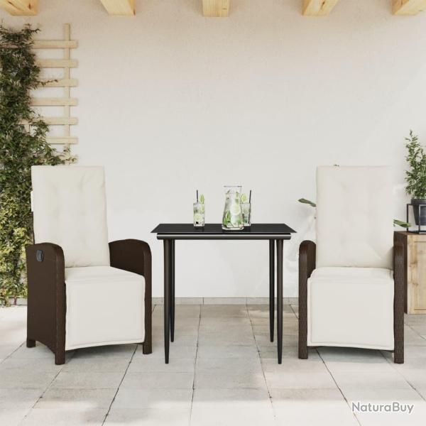 Ensemble de bistro 3 pcs avec coussins marron r�sine tress�e