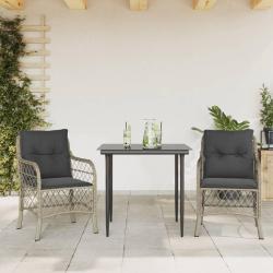 Ensemble de bistro 3 pcs et coussins gris clair r&eacute;sine tress&eacute;e