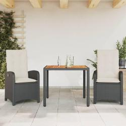 Ensemble &agrave; manger de jardin avec coussins 3 pcs Noir
