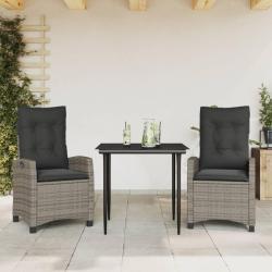 Ensemble &agrave; manger de jardin 3 pcs coussins gris r&eacute;sine tress&eacute;e