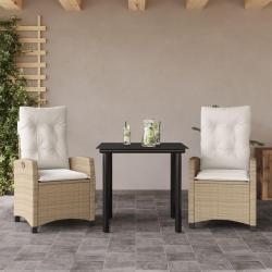 Ensemble &agrave; manger de jardin et coussins 3 pcs Beige poly rotin