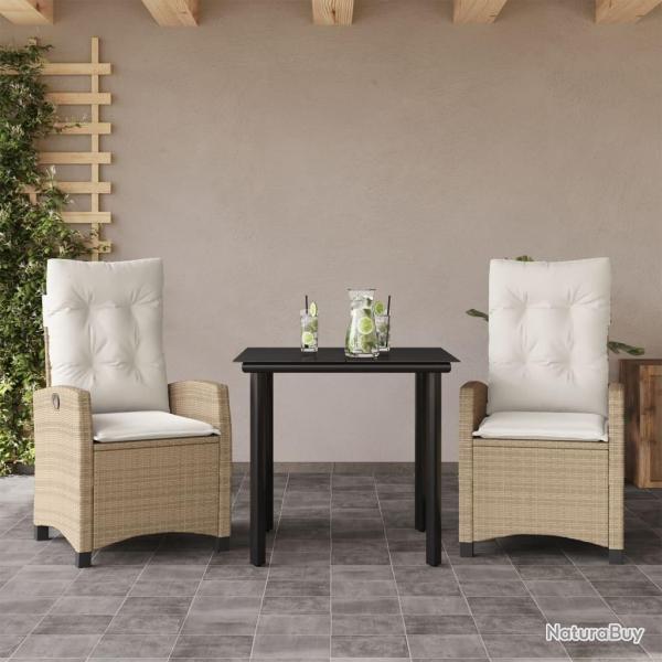 Ensemble � manger de jardin et coussins 3 pcs Beige poly rotin