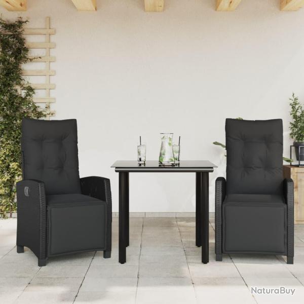 Ensemble � manger de jardin avec coussins 3 pcs Noir