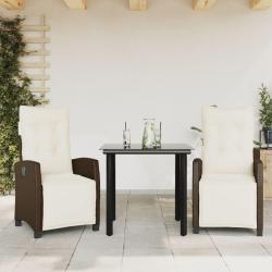 Ensemble &agrave; manger de jardin 3 pcs et coussins marron poly rotin