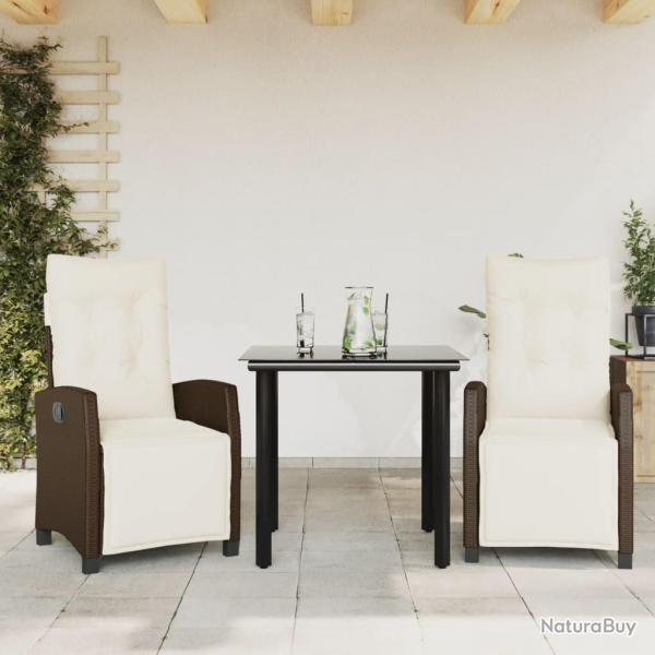 Ensemble � manger de jardin 3 pcs et coussins marron poly rotin