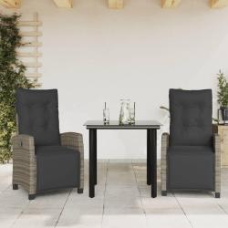 Ensemble &agrave; manger de jardin 3 pcs coussins gris r&eacute;sine tress&eacute;e