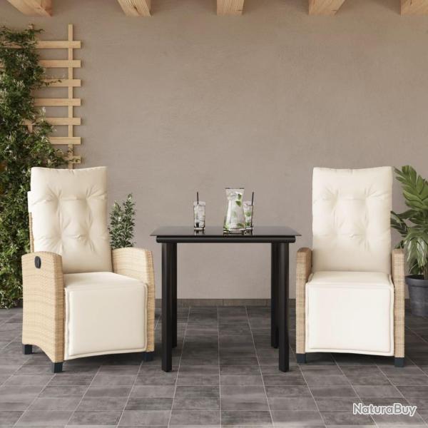Ensemble � manger de jardin et coussins 3 pcs Beige poly rotin