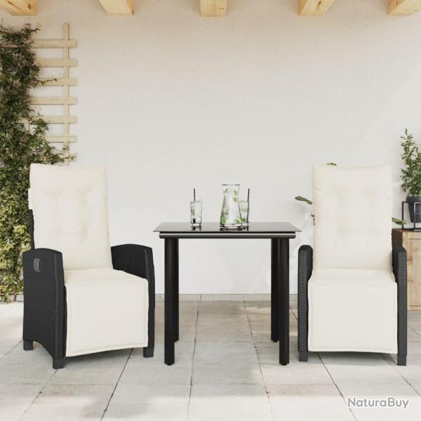 Ensemble � manger de jardin avec coussins 3 pcs Noir