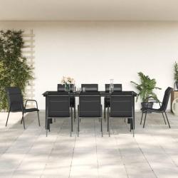 Ensemble &agrave; manger de jardin 9 pcs noir textil&egrave;ne et acier