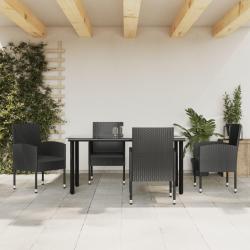 Ensemble &agrave; manger de jardin 5 pcs noir r&eacute;sine tress&eacute;e et acier