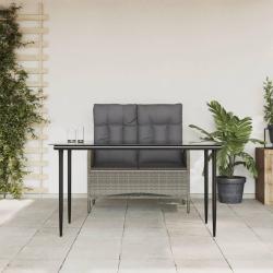 Ensemble &agrave; manger jardin et coussins 2 pcs gris rotin