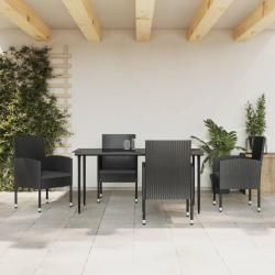Ensemble &agrave; manger de jardin 5 pcs noir r&eacute;sine tress&eacute;e et acier
