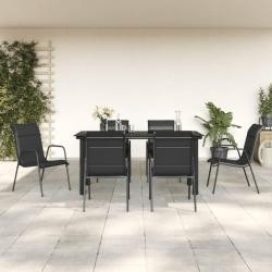 Ensemble &agrave; manger de jardin 7 pcs noir textil&egrave;ne et acier