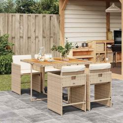 Ensemble &agrave; manger de jardin avec coussins 5pcs Beige poly rotin