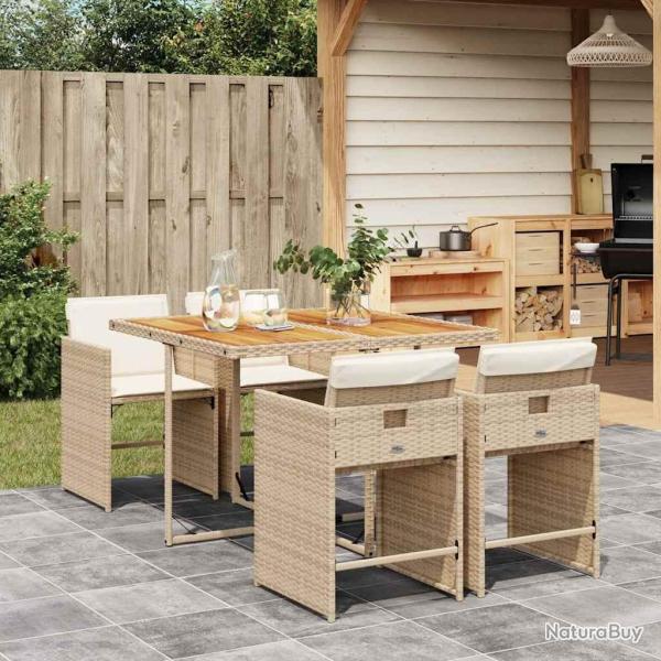 Ensemble � manger de jardin avec coussins 5pcs Beige poly rotin