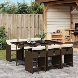 Ensemble &agrave; manger de jardin et coussins 7 pcs marron rotin