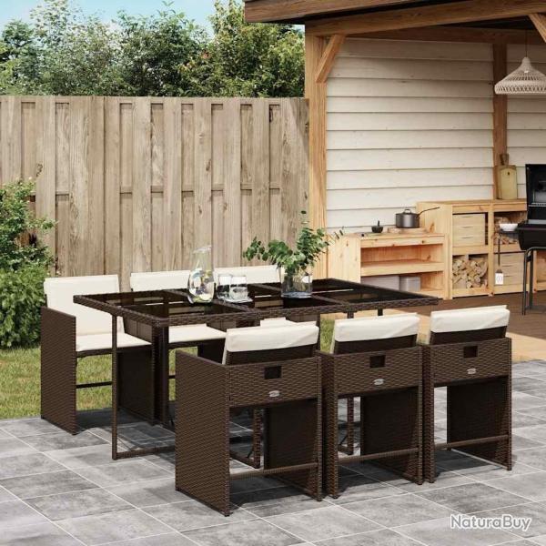 Ensemble � manger de jardin et coussins 7 pcs marron rotin
