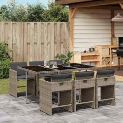Ensemble &agrave; manger de jardin et coussins 7 pcs gris rotin