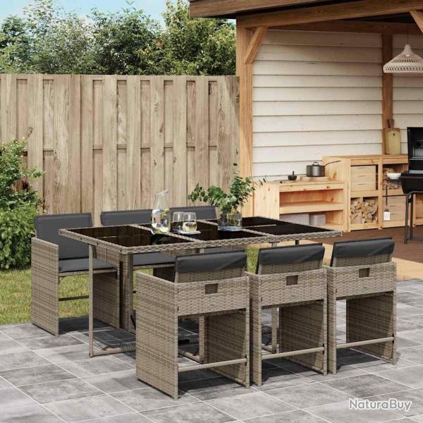 Ensemble � manger de jardin et coussins 7 pcs gris rotin