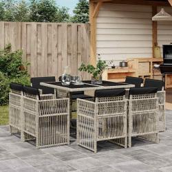 Ensemble &agrave; manger de jardin et coussins 9 pcs gris clair rotin