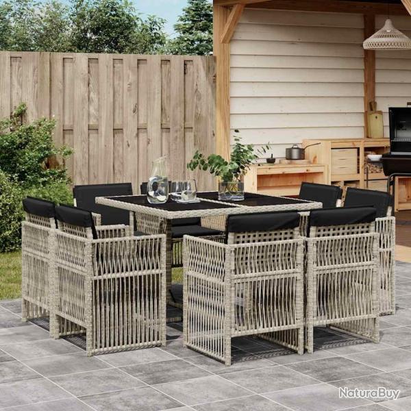 Ensemble � manger de jardin et coussins 9 pcs gris clair rotin