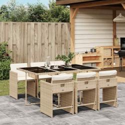 Ensemble &agrave; manger de jardin et coussins 7 pcs beige poly rotin