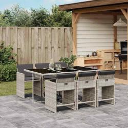 Ensemble &agrave; manger de jardin et coussins 7 pcs gris clair rotin