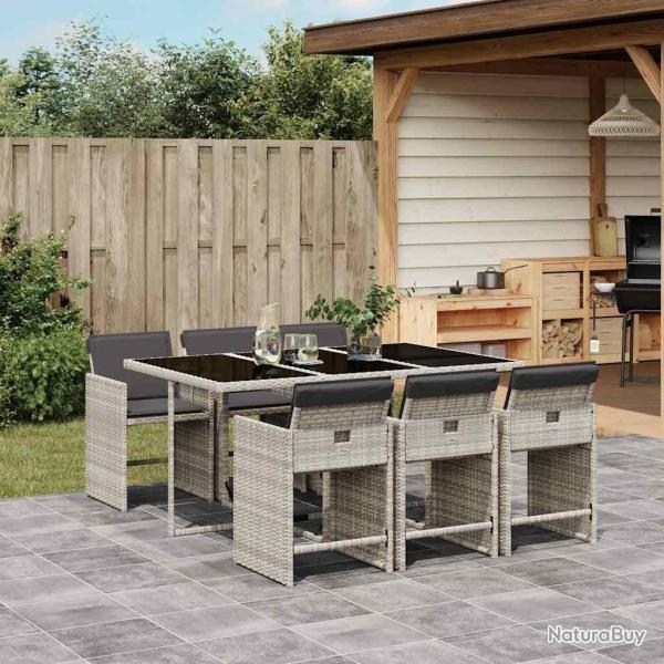 Ensemble � manger de jardin et coussins 7 pcs gris clair rotin