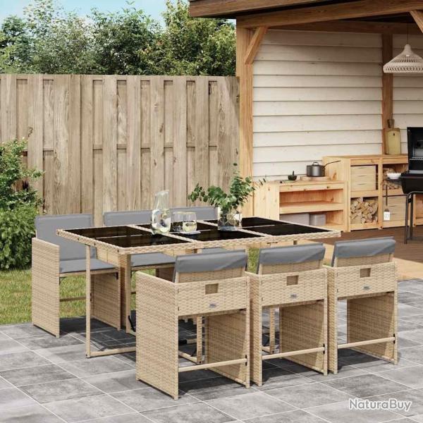 Ensemble � manger de jardin coussins 7 pcs m�lange beige rotin