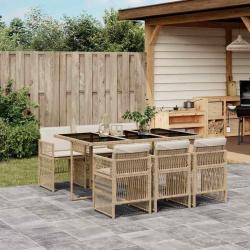 Ensemble &agrave; manger de jardin et coussins 7 pcs beige poly rotin