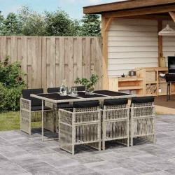 Ensemble &agrave; manger de jardin et coussins 7 pcs gris clair rotin