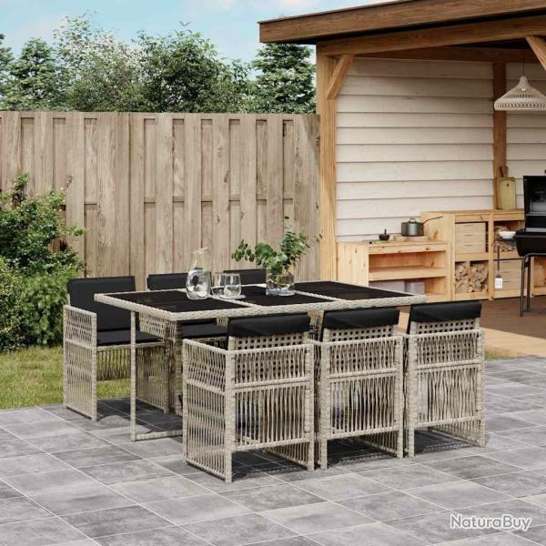 Ensemble � manger de jardin et coussins 7 pcs gris clair rotin