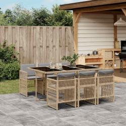 Ensemble &agrave; manger de jardin coussins 7 pcs m&eacute;lange beige rotin