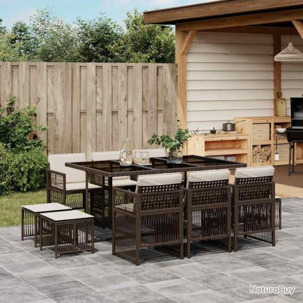 Ensemble � manger de jardin et coussins 11 pcs marron rotin