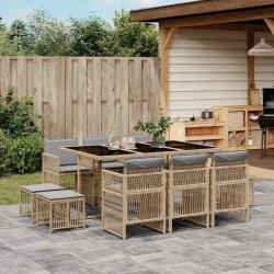 Ensemble &agrave; manger de jardin et coussins 11 pcs m&eacute;lange beige