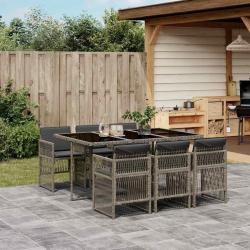 Ensemble &agrave; manger de jardin et coussins 7 pcs gris rotin