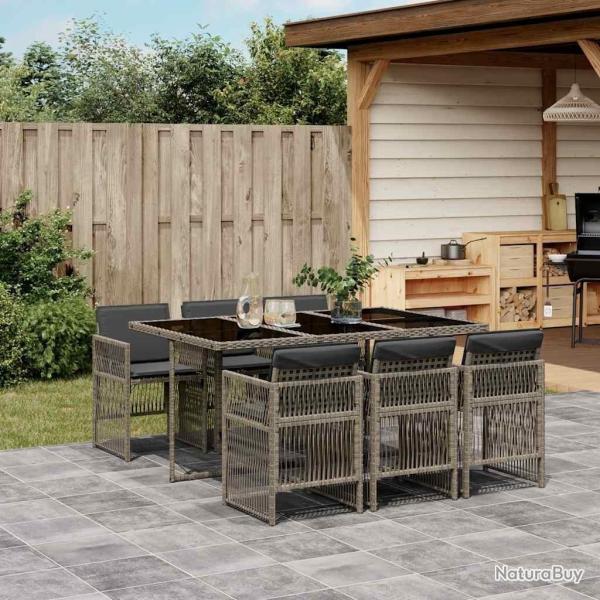 Ensemble � manger de jardin et coussins 7 pcs gris rotin
