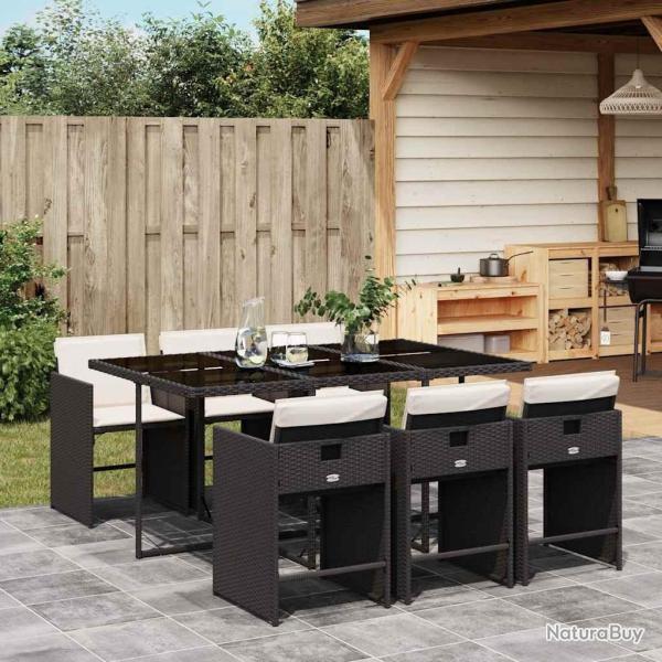 Ensemble � manger de jardin coussins 7pcs Noir R�sine tress�e