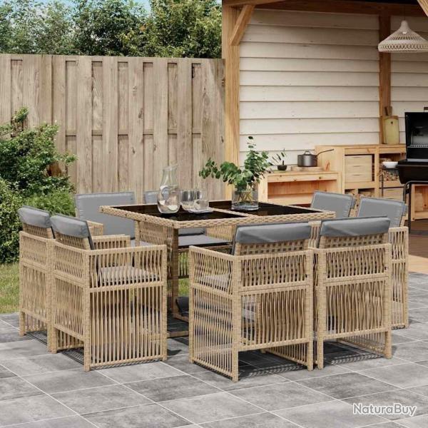 Ensemble � manger de jardin et coussins 9 pcs m�lange beige