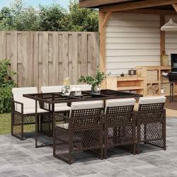 Ensemble &agrave; manger de jardin et coussins 7 pcs marron rotin