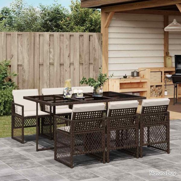 Ensemble � manger de jardin et coussins 7 pcs marron rotin
