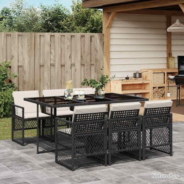 Ensemble � manger de jardin coussins 7 pcs noir r�sine tress�e