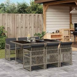 Ensemble &agrave; manger de jardin et coussins 7 pcs gris rotin