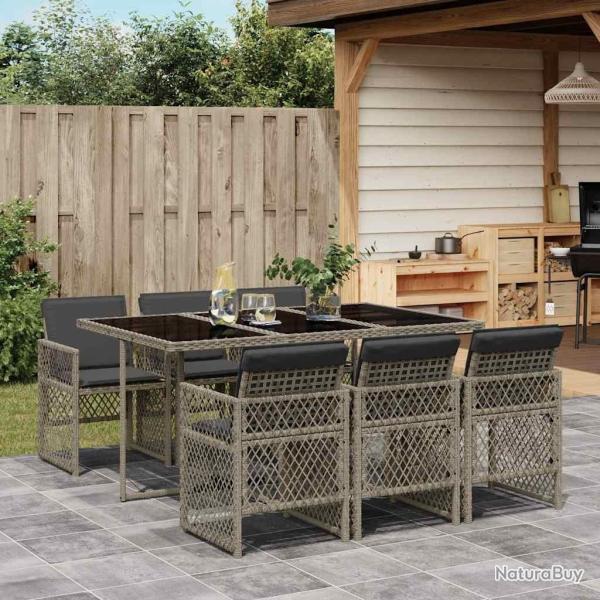 Ensemble � manger de jardin et coussins 7 pcs gris rotin