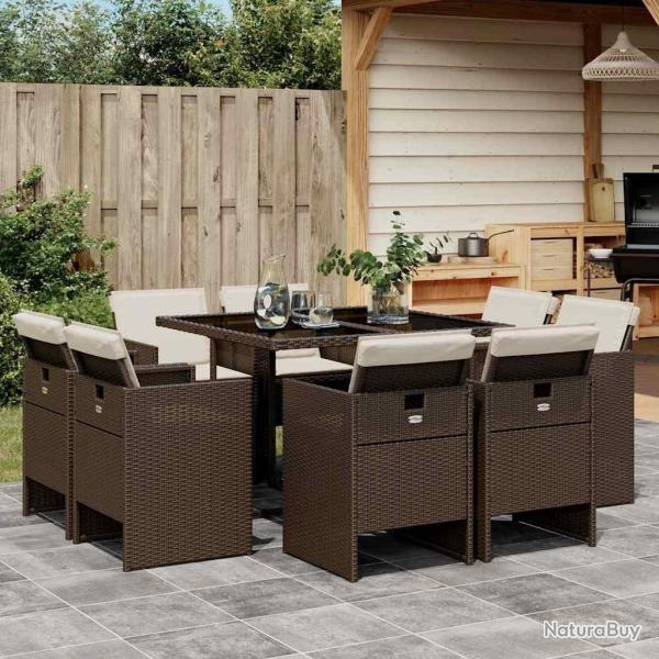 Ensemble � manger de jardin et coussins 9 pcs marron poly rotin