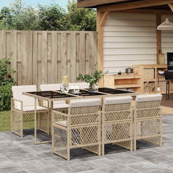 Ensemble � manger de jardin et coussins 7 pcs beige poly rotin