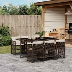 Ensemble &agrave; manger de jardin et coussins 7 pcs marron rotin